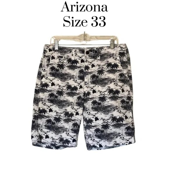 EUC Arizona Jeans Co men’s tropical print shorts, black/white, side pockets. - Picture 1 of 6